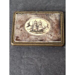 Vintage Oden USA Scrimshaw Style Brass Belt Buckle 2-1/4” X 1-3/4”